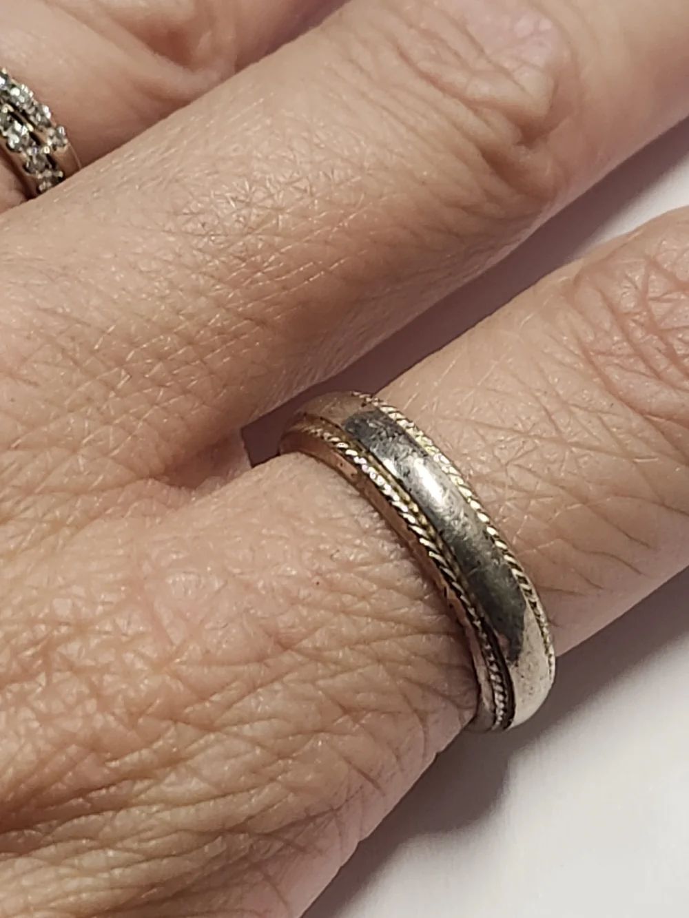 Sterling Silver 925 Rope-Edge Band Ring Rhodium Plated Size 7.75 - Picture 4 of 4